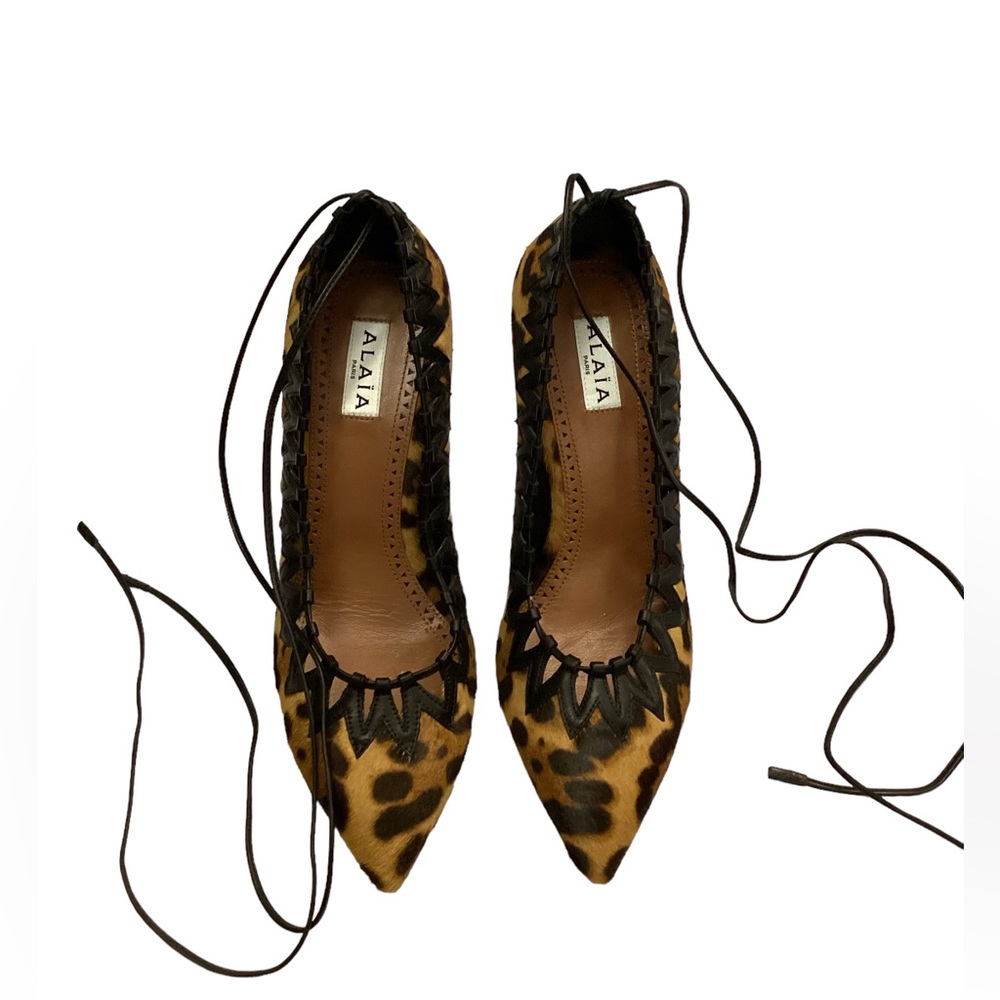NWT ALAÏA Leopard Print Leather Trim Ankle-Wrap Pumps Brown & Black Size US 7 - Picture 10 of 16